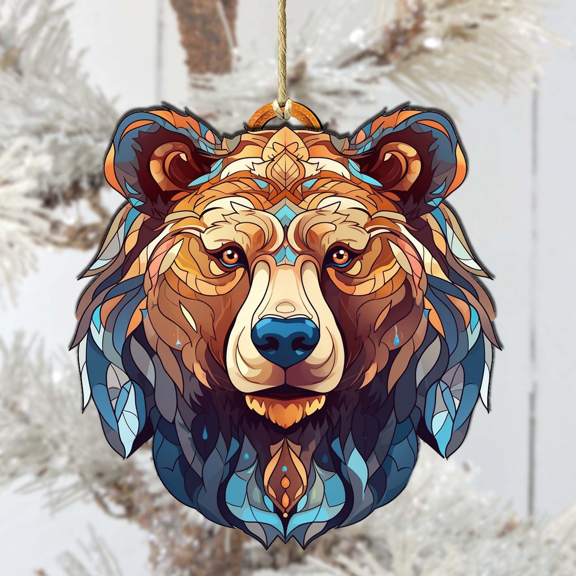 Stained Glass Design Bear Face Wooden Ornaments by G.Debrekht - Wildlife Holiday Decor - 8710124-1