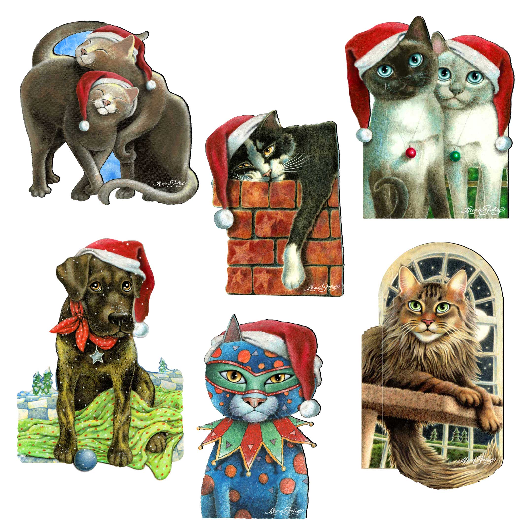 Dog and Cats Decorative Wooden Magnets Set of 6 by L. Seeley - Pets Dog and Cat Decor - 8090139G-S6