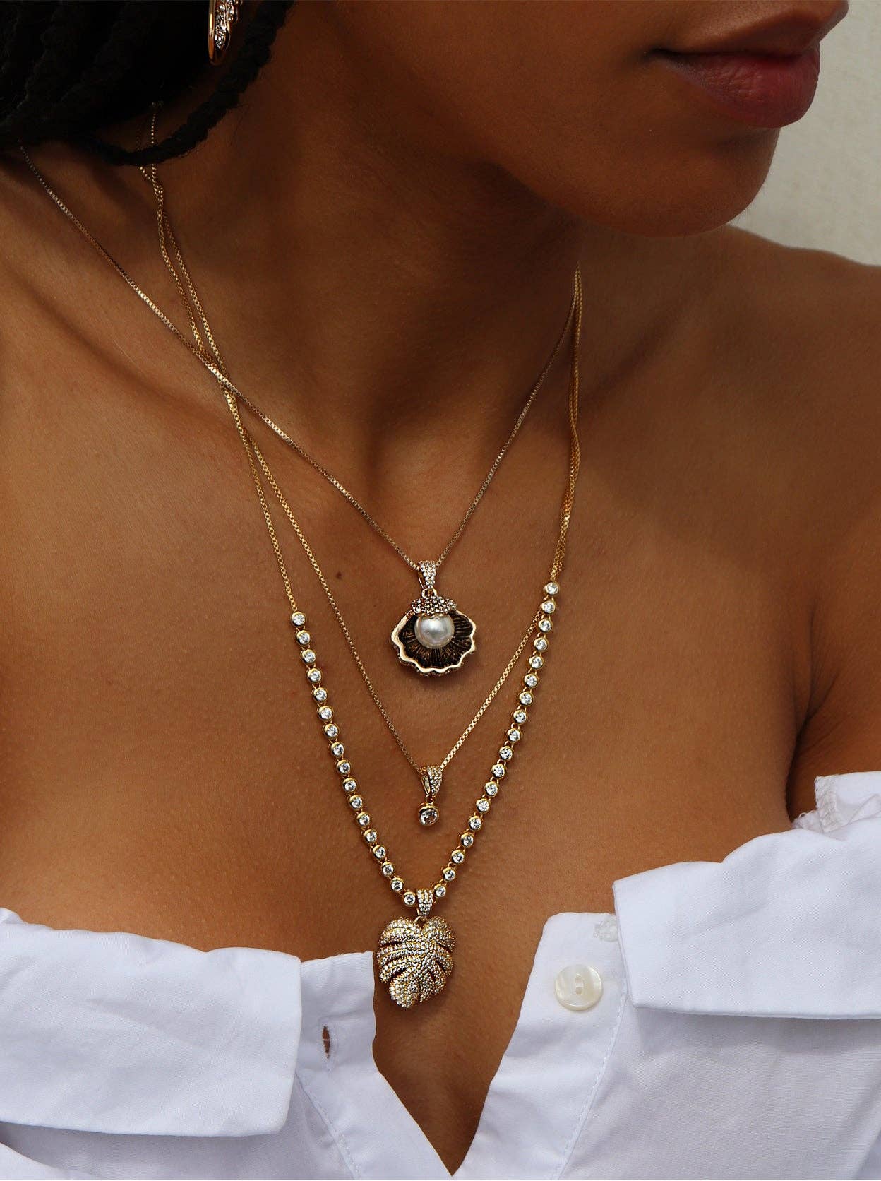 Pave Shell Pendant Necklace