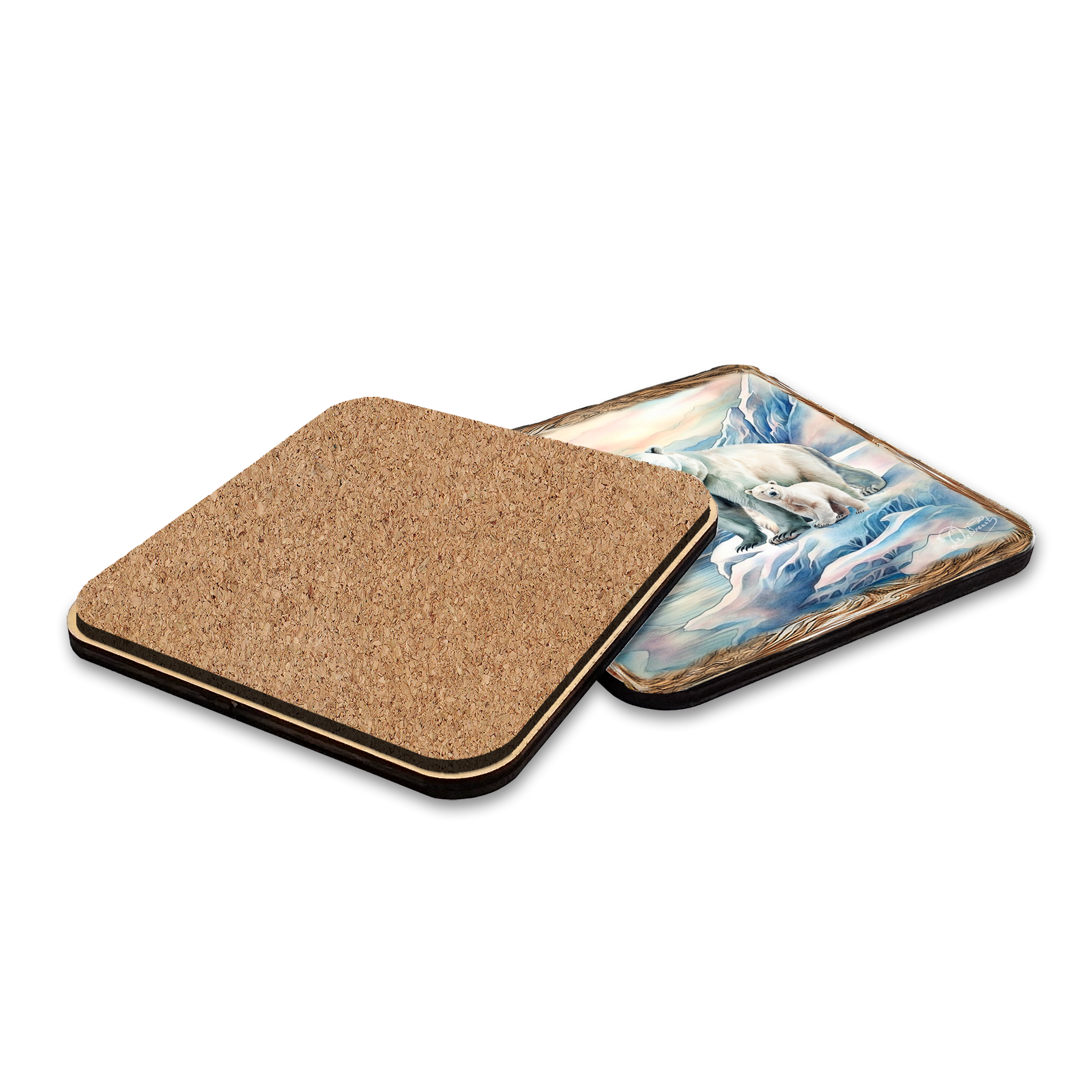 Polar Bear Wooden Cork Placemat and Coasters Gift Set of 7 by Nature Wonders Nature Wildlife Decor - 85404C-S7