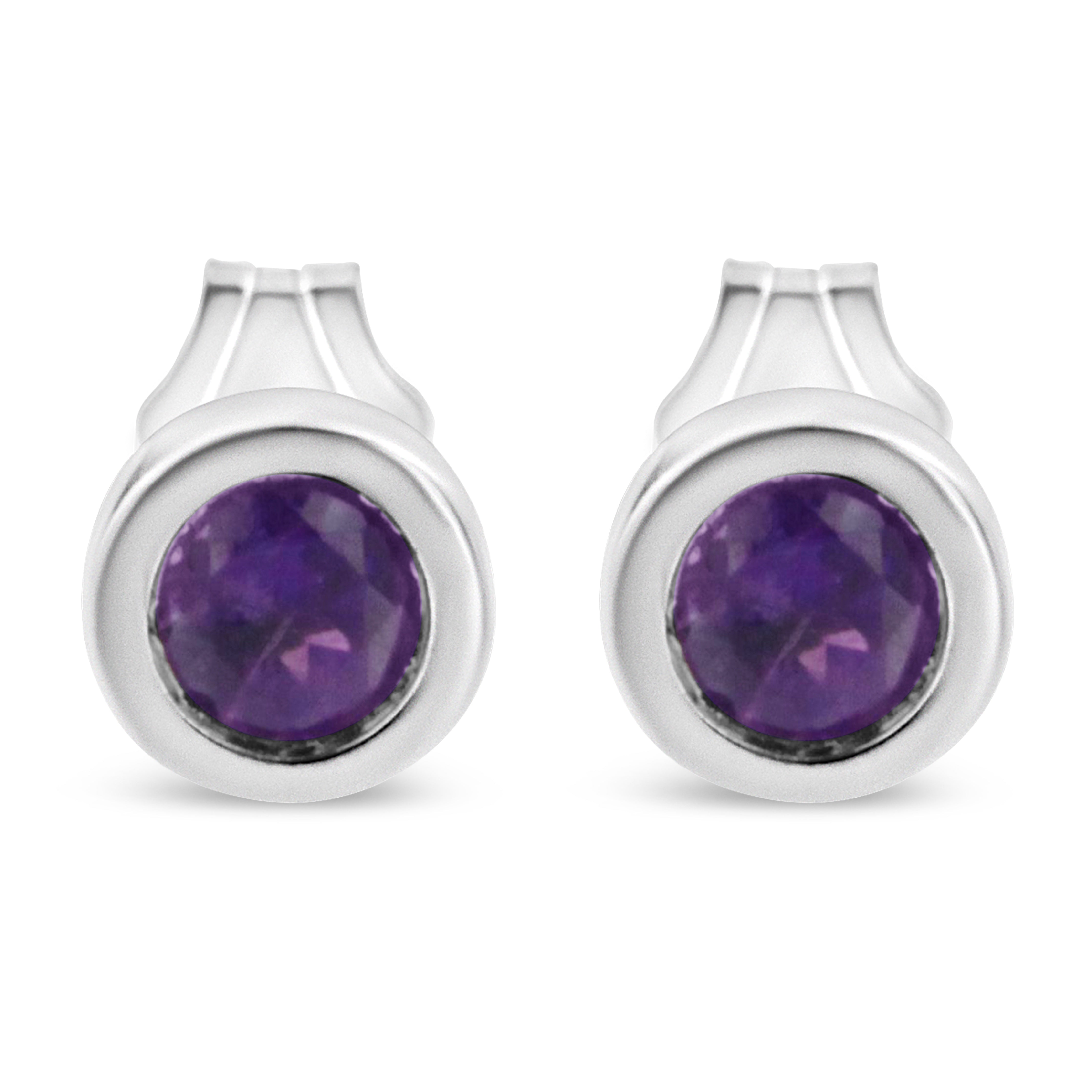 .925 Sterling Silver Bezel Set 3.5Mm Treated Purple Amethyst Gemstone Solitaire Stud Earrings