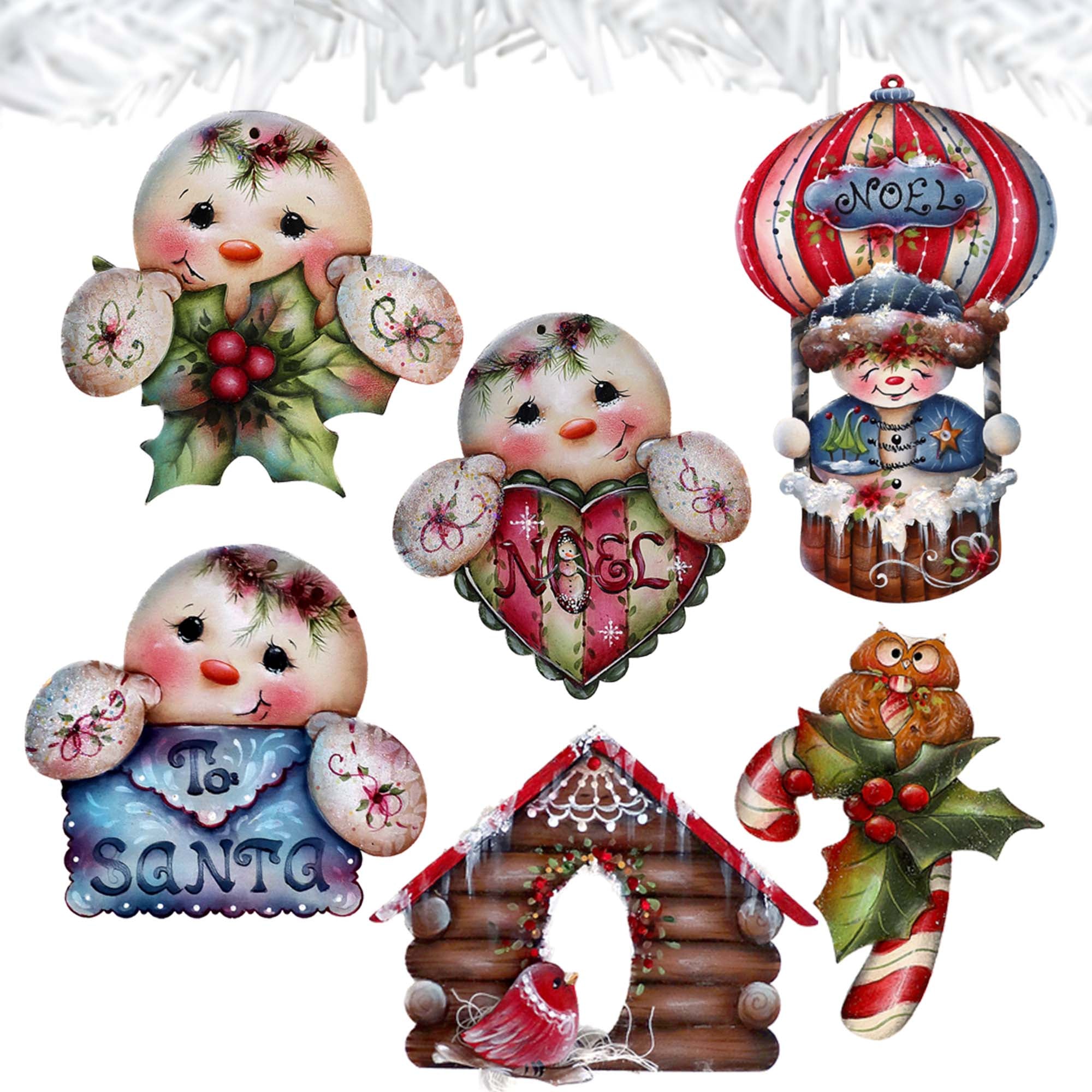 Giggles and Gifts Decorative Wooden Clip-on Ornaments Set of 6 by Jamie Mills-Price - Christmas Decor - 8090048C-MP-S6