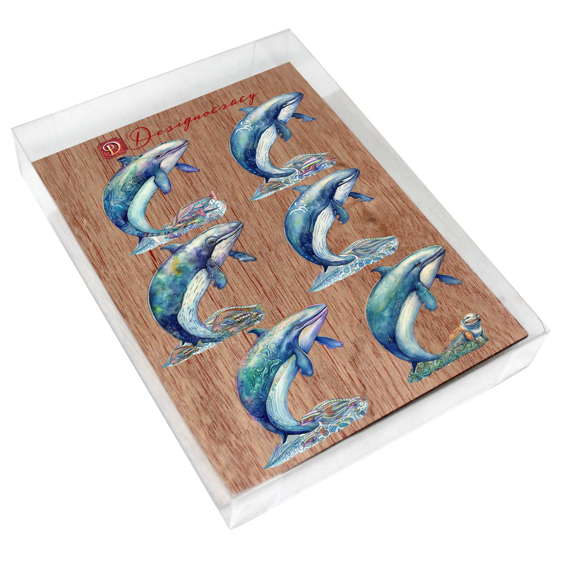 Whale's Melody Decorative Wooden Magnets Set of 6 by G. Debrekht - Wildlife Coastal Decor - 8090110G-S6