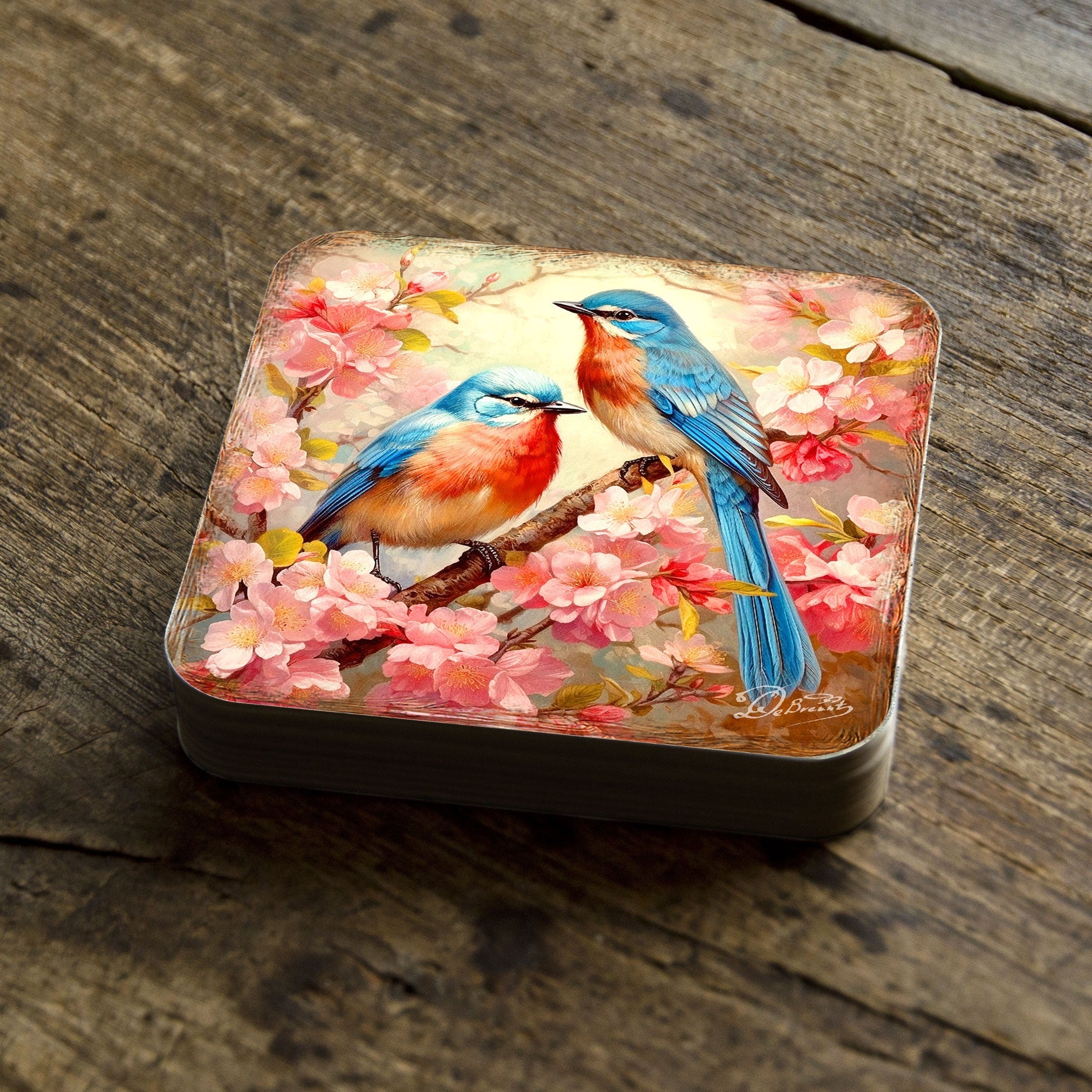 Spring Birds Wooden Cork Coasters Gift Set of 4 by G. Debrekht - Easter Spring Decor - 8199438C-S4