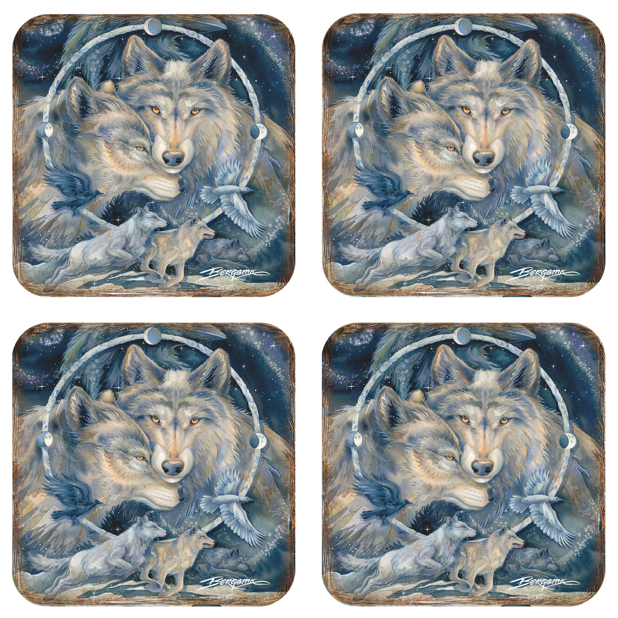In Spirit I am Free Wooden Cork Coasters Gift Set of 4 by J. Bergsma - Wildlife Decor - 8199471C-S4