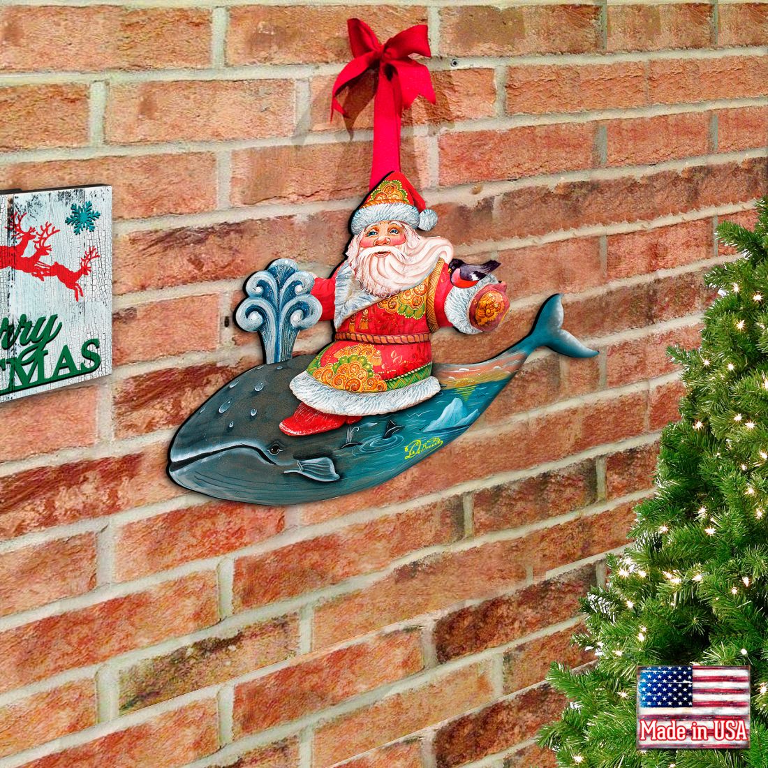 Whale Santa Christmas Door Decor by G. DeBrekht - Christmas Santa Snowman Decor - 8117827H