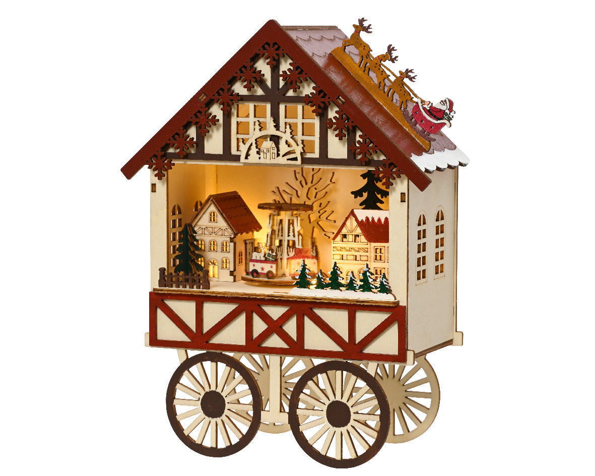 Lighted Wooden Farmer's Market Cart Village