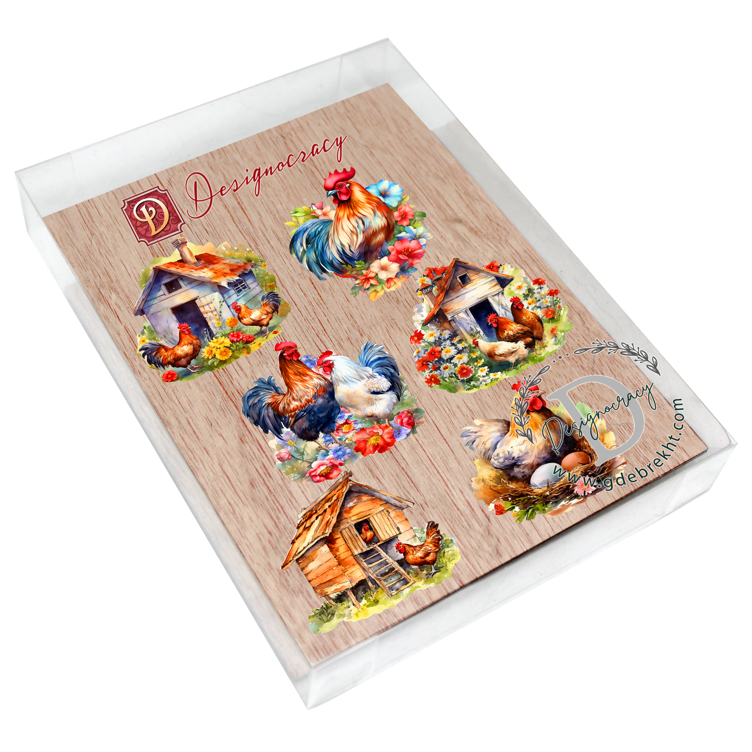 Spring on the Farm Decorative Wooden Clip-on Ornaments Set of 6 by G. Debrekht - Easter Decor - 8090056C-S6