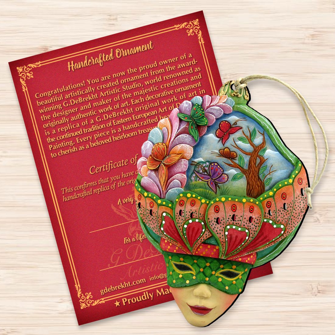 Butterfly Mask Wooden Ornaments by G. DeBrekht - Thanksgiving Halloween Decor - 8161037