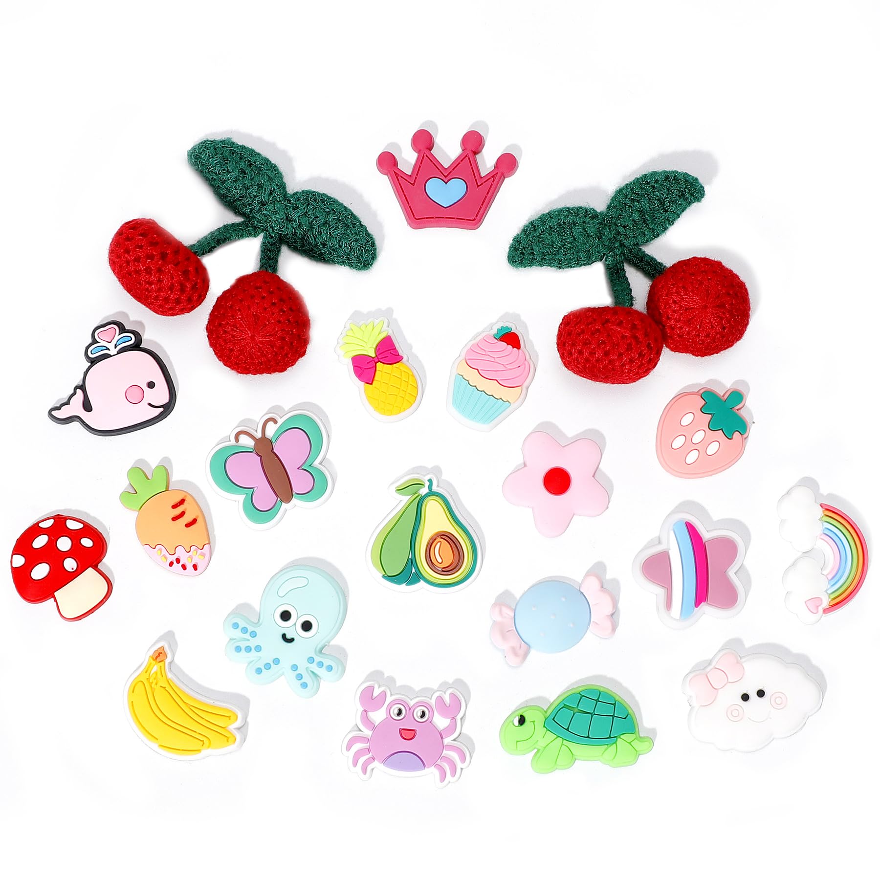 Fabric Cherry Shoe Charms for Girls, 20Pcs Cute PVC Charms for Clog Sandals, DIY Shoe Decoration Charms for Party Favor