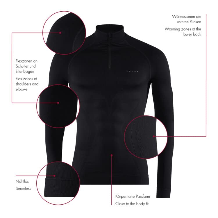 FALKE Men's Maximum Warm Zip Base Layer Top, 1 Piece