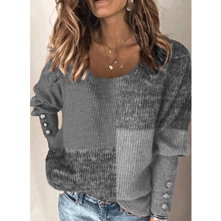 Fall/winter women's new sweater pullover round neck long sleeve contrast sweater