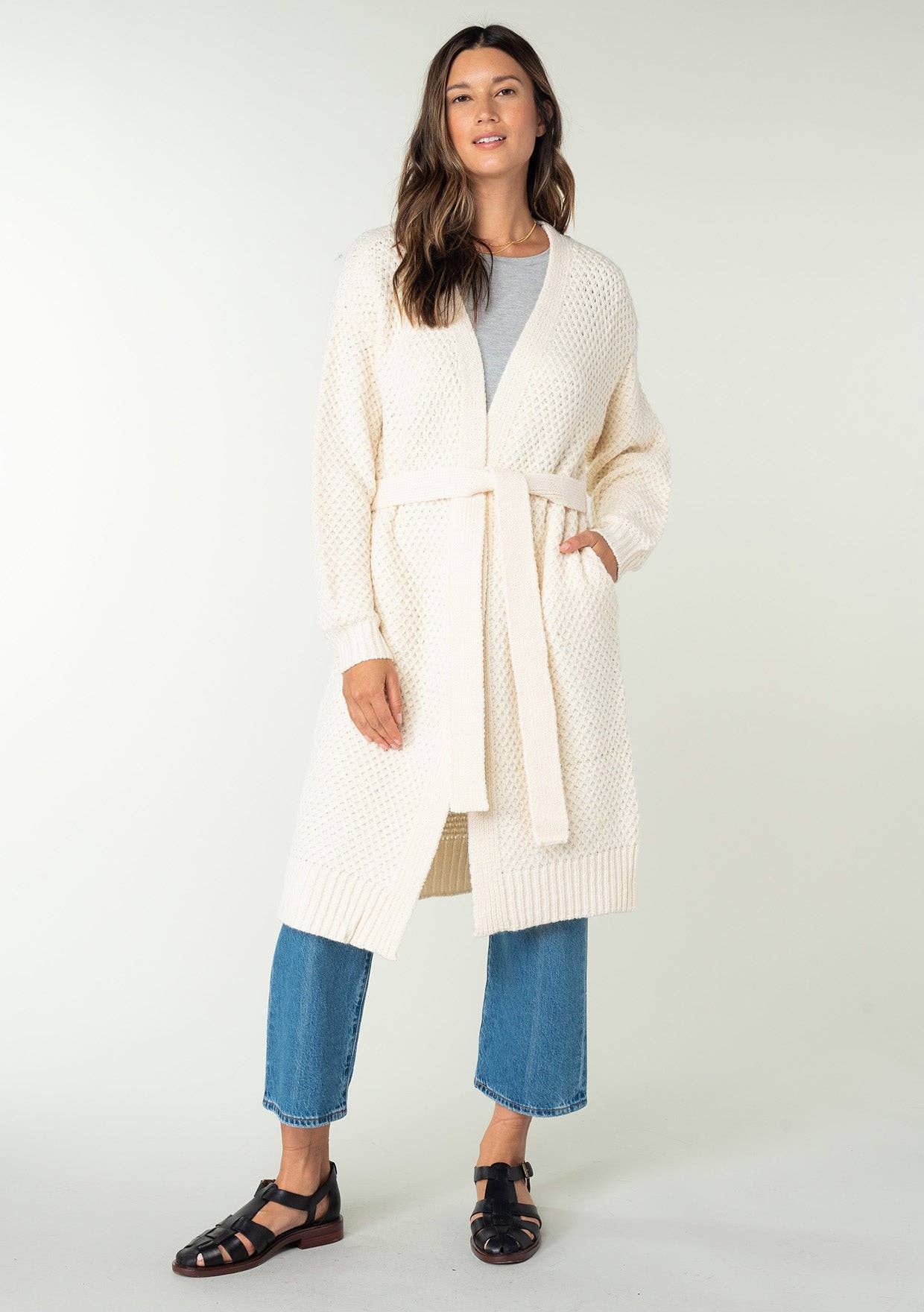 Lovestitch Long Sleeve Honeycomb Tie Front Cardigan