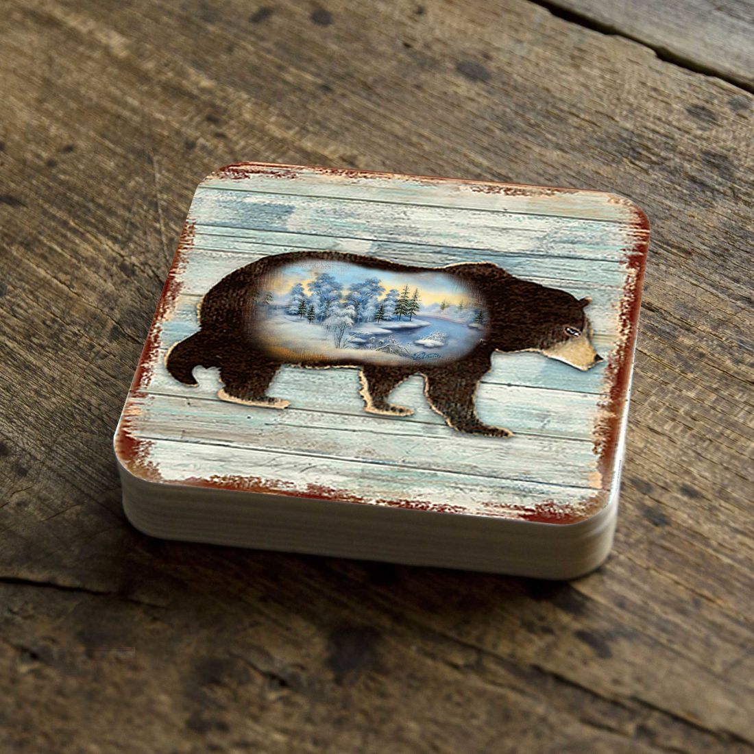 Bear Wooden Cork Coasters Gift Set of 4 by Nature Wonders - Nature Wildlife Decor - 8198215-9C-S4