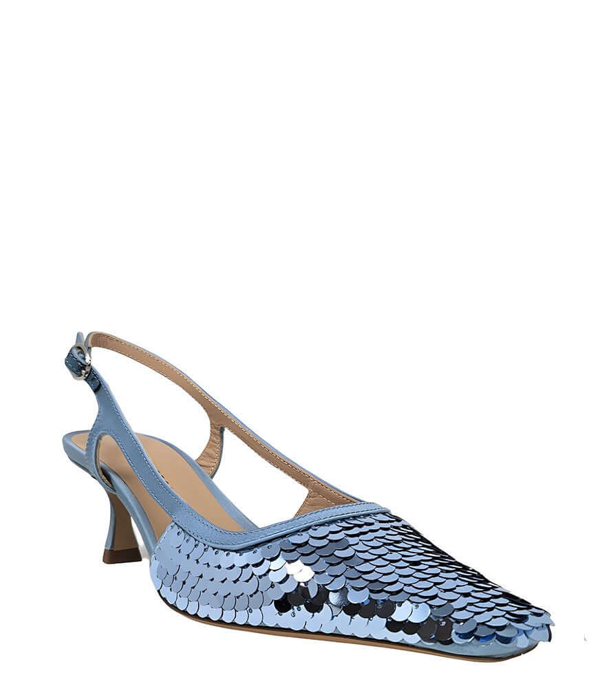 Roberto Festa Blue Sequence Snip Toe Slingback Heel