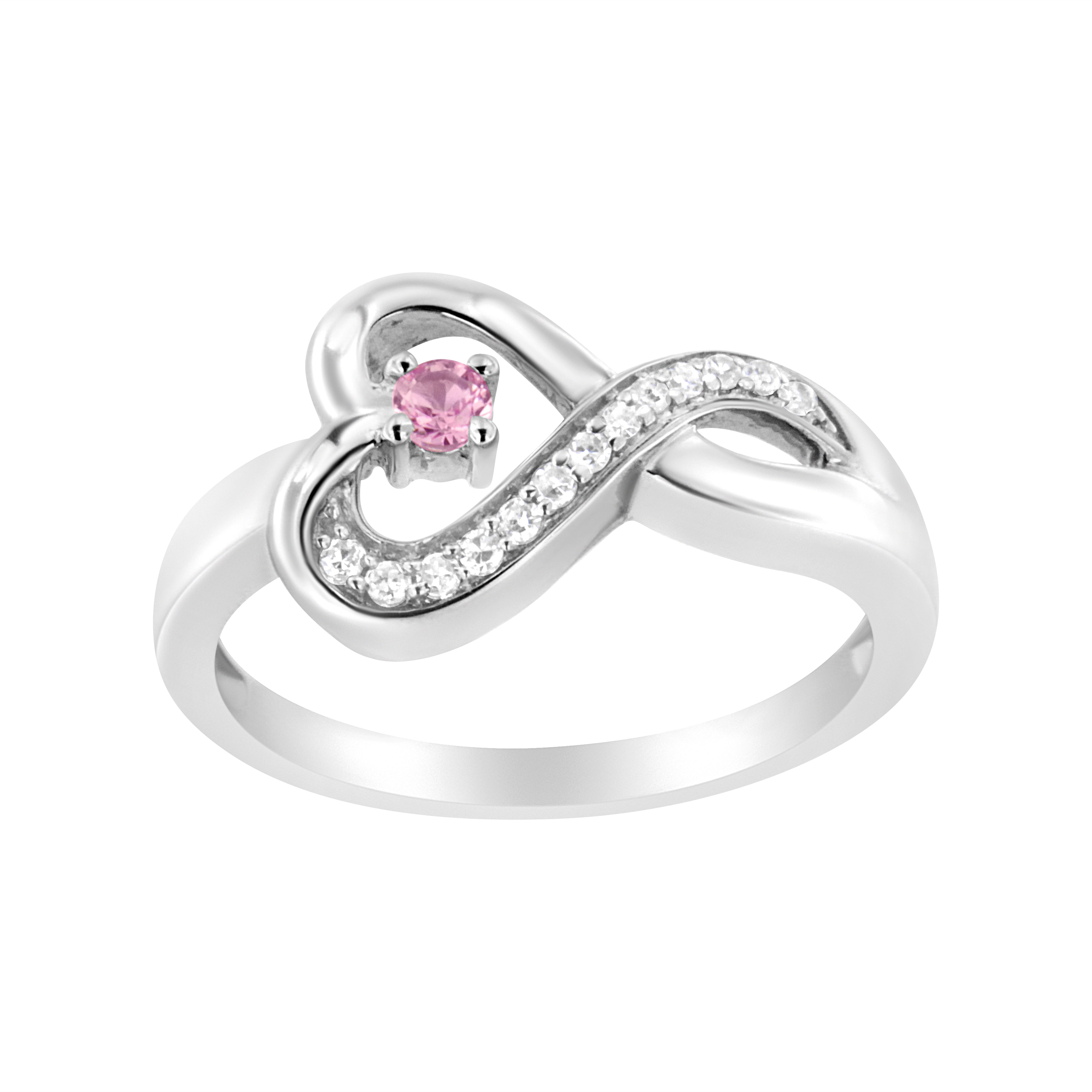 .925 Sterling Silver Diamond Accent And Created Pink Sapphire Halo Heart Promise Ring (H-I Color, Si1-Si2 Clarity) - Size 6