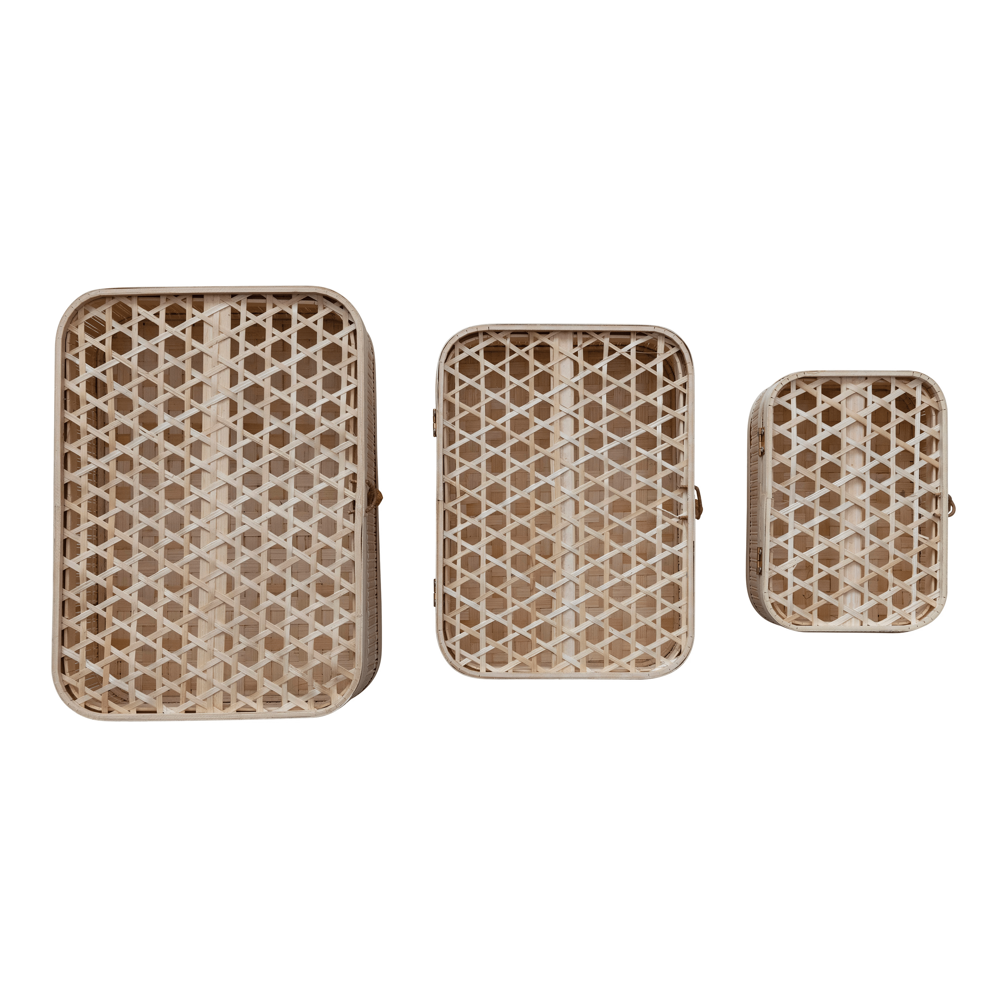 Hand-Woven Bamboo Storage Boxes with Closures, Set of 3