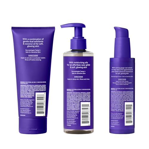 Flamingo Razor Shaving Set for Women - 5-Blade Razor, Nourishing Shave Oil, and Shower Holder - Lilac