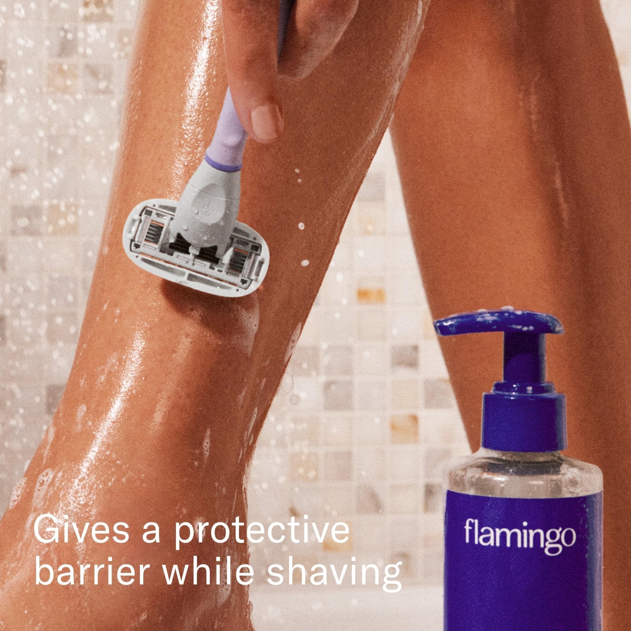 Flamingo Razor Shaving Set for Women - 5-Blade Razor, Nourishing Shave Oil, and Shower Holder - Lilac