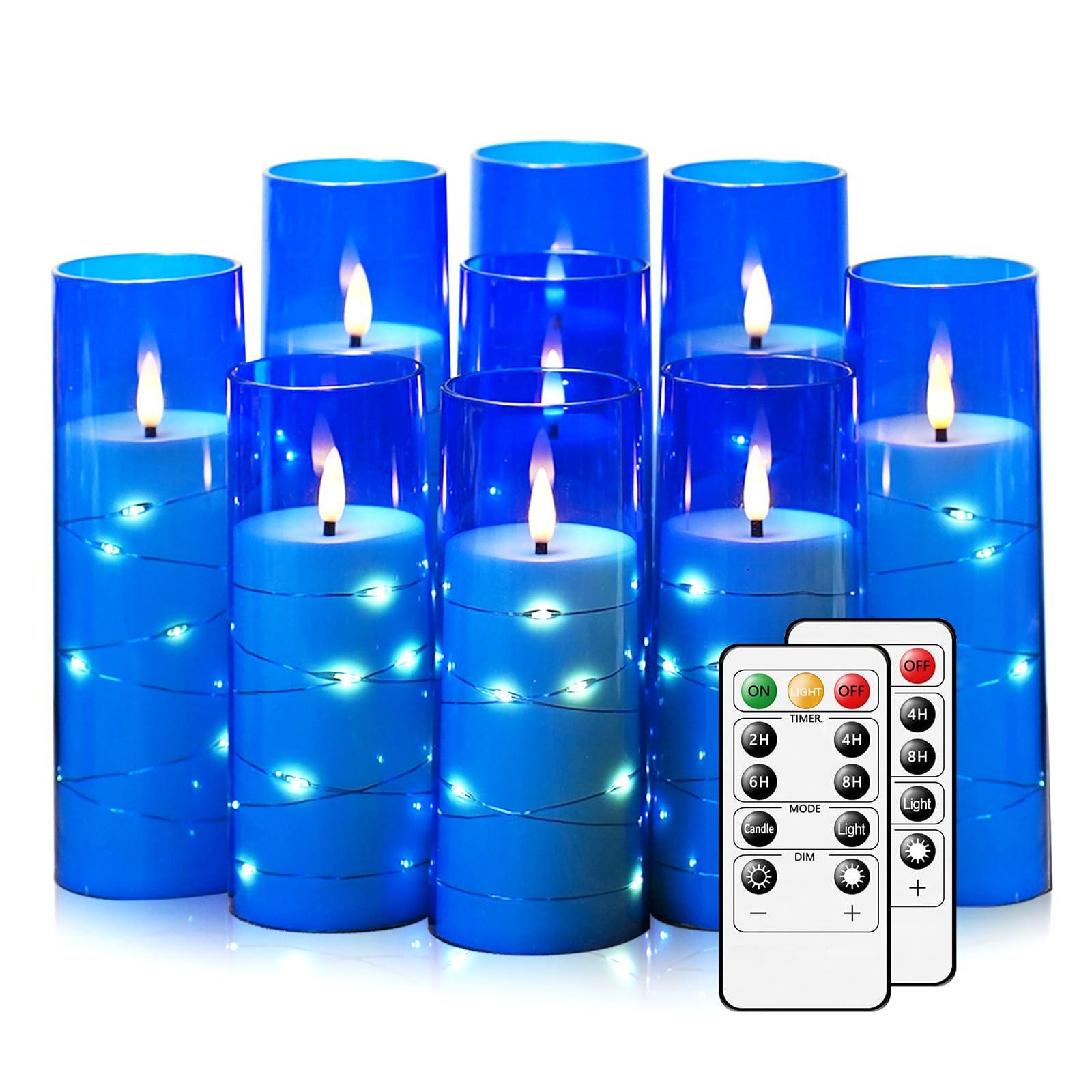 Flickering Flameless LED Candles, 9 Pcs with Embedded Star String, Acrylic LED Pillar Candles with Remote, Suitable for Home Decoration (Grey)
