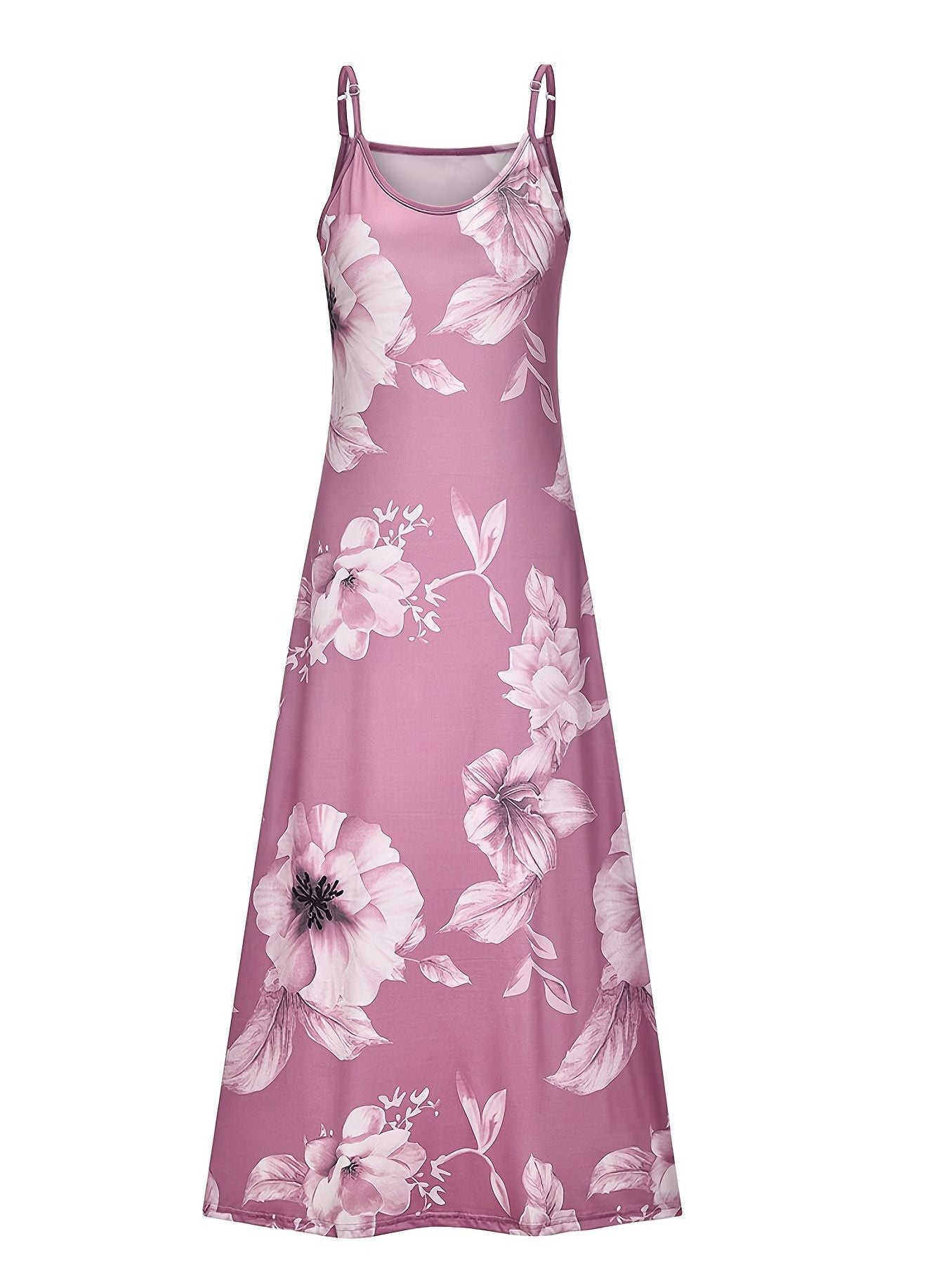 Floral Print Spaghetti Dress; Casual Crew Neck Ankle Cami Dress; Women's Clothing