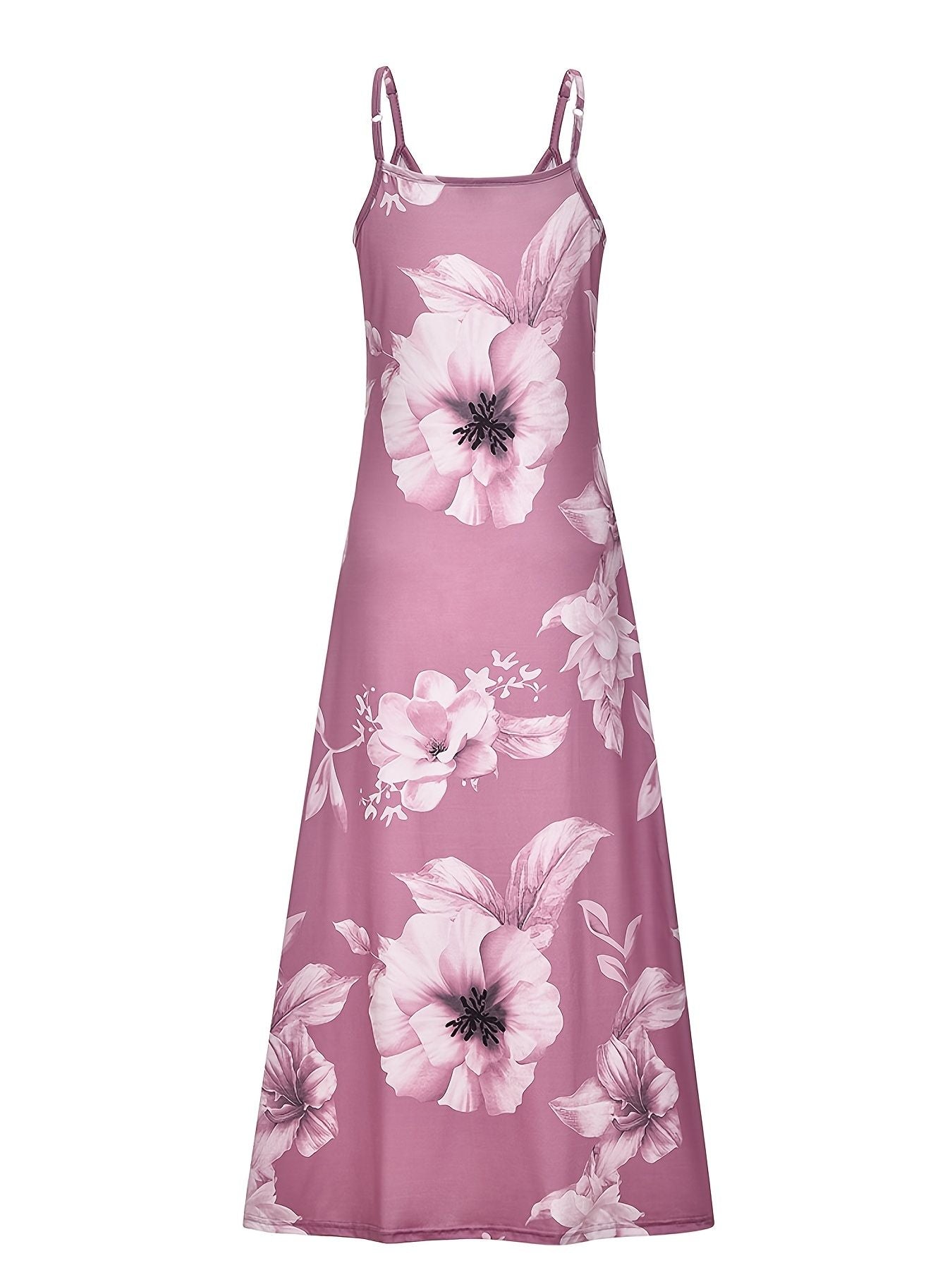 Floral Print Spaghetti Dress; Casual Crew Neck Ankle Cami Dress; Women's Clothing