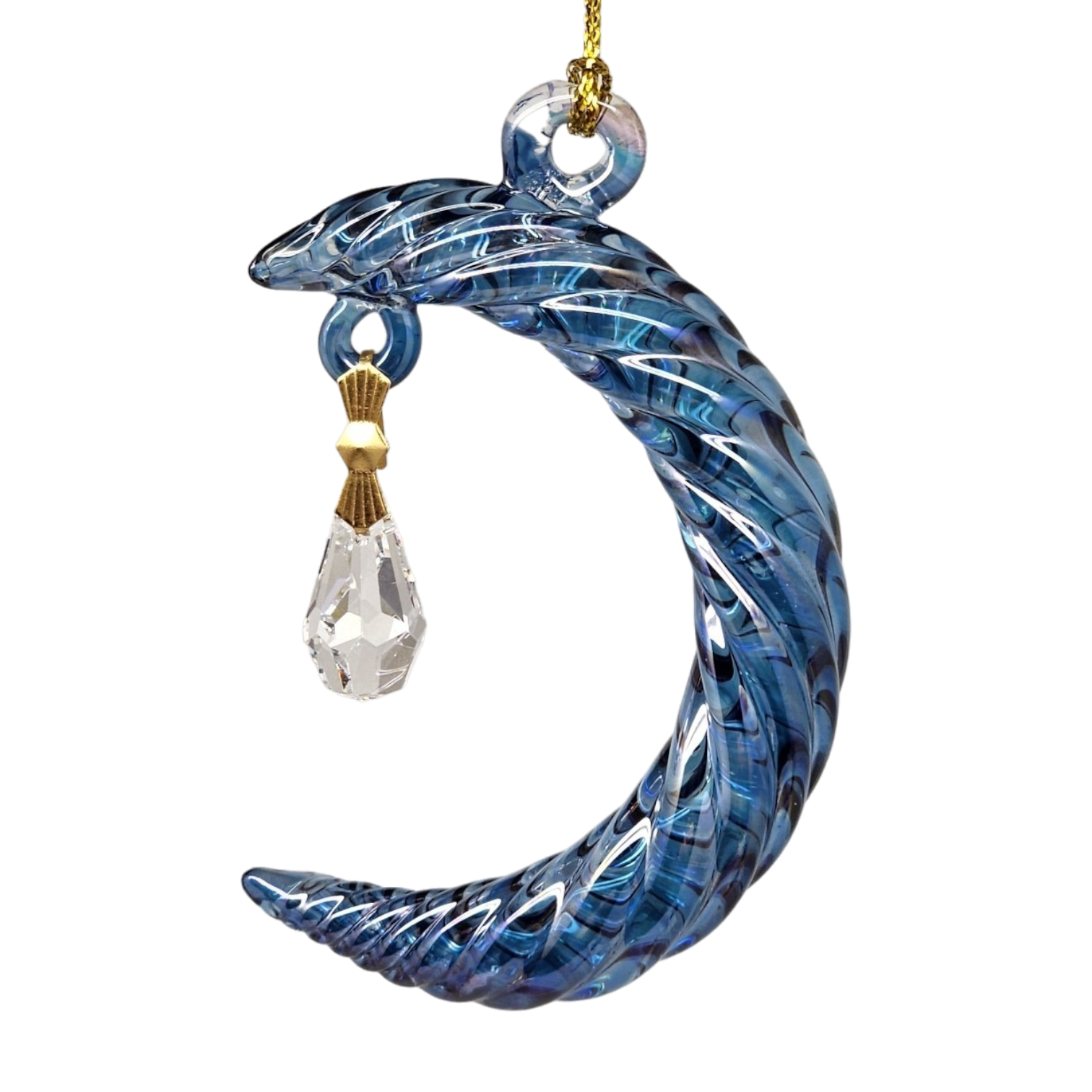 Small Crescent Moon Glass Ornament - Blue
