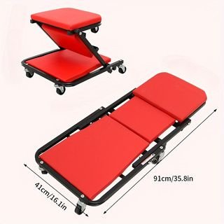 Foldable Creeper, 2-in-1 Rolling Garage Z Creeper Car & Seat, 36" Roller Mechanics Under Car Chair, 330 LBS Weight Capacity Heavy Duty