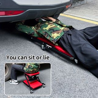 Foldable Creeper, 2-in-1 Rolling Garage Z Creeper Car & Seat, 36" Roller Mechanics Under Car Chair, 330 LBS Weight Capacity Heavy Duty