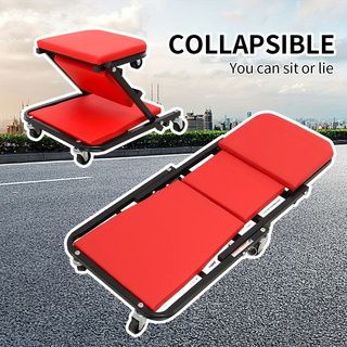 Foldable Creeper, 2-in-1 Rolling Garage Z Creeper Car & Seat, 36" Roller Mechanics Under Car Chair, 330 LBS Weight Capacity Heavy Duty