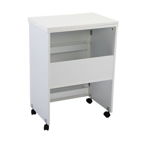 Folding Sewing Craft Cart&Sewing Cabinet Miscellaneous Sewing Kit Art Desk with Storage Shelves and Lockable Casters-White