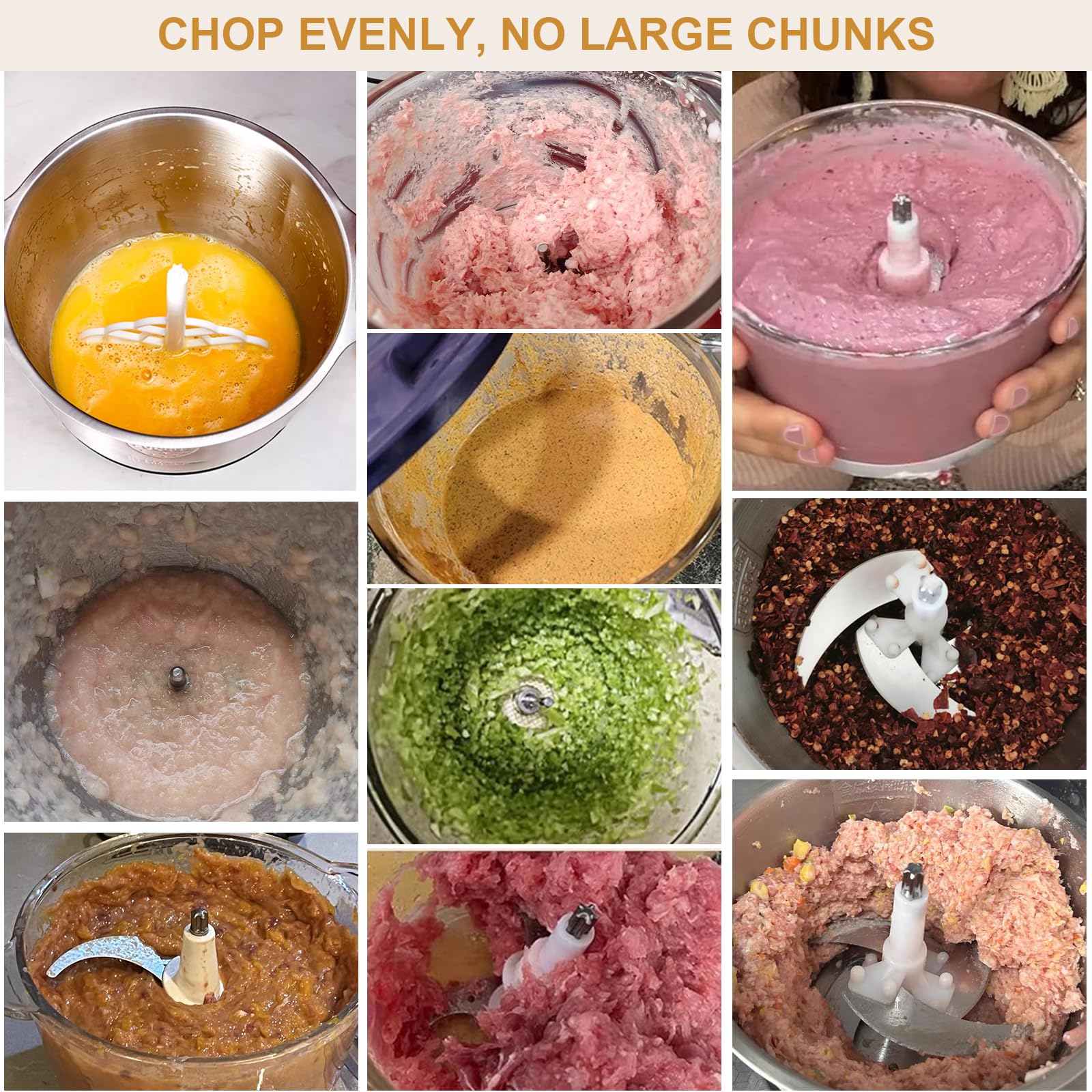 Food Processor, 5 Speed Meat Grinder Electric Food Chopper with 2 Bowls (8 Cup+8 Cup), 4 Bi-Level Blades Mini Kitchen Cutter for Vegetable, Onion, Garlic, Meat, Nuts, and Baby Food (300W Blue-2L)