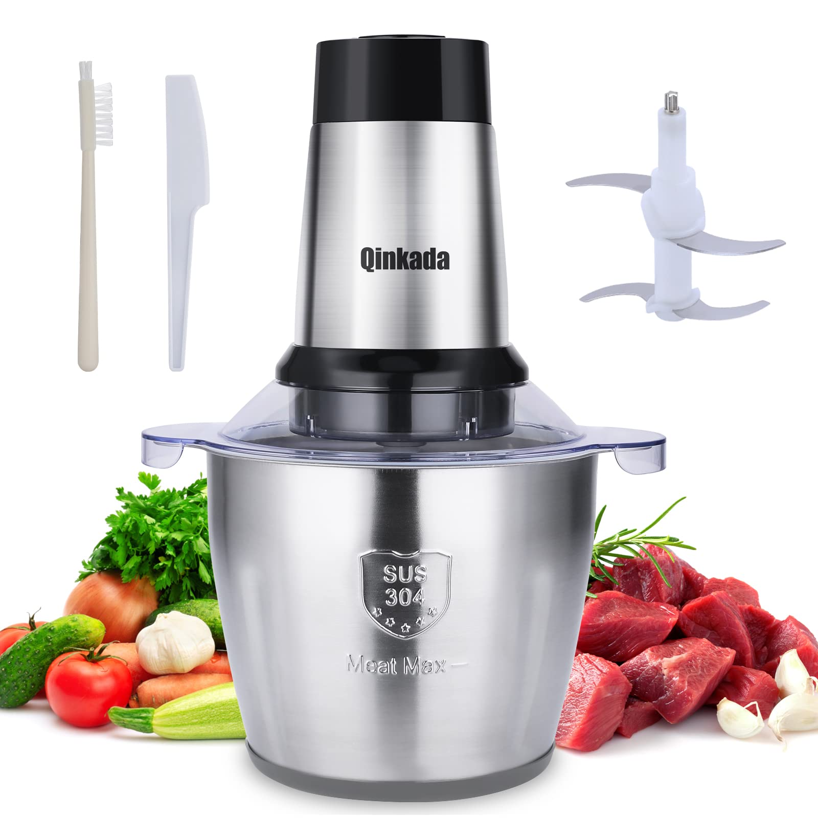 Food Processor, 500W Powerful Meat Grinder, 14Cup Stainless Steel Bowl, 3 Speed Modes 4 Bi-Level Blades for Onion, Meat, Nuts, Fruit, Garlic, Vegetable, Baby Food