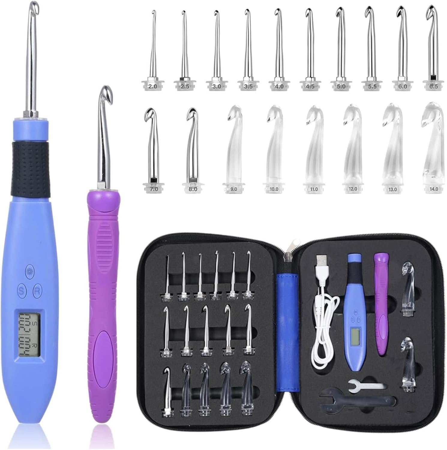 Foxyoo Crochet Hooks Set - 18 Pcs Interchangeable Ergonomic Crochet Hook Kit for Crocheting Beginners and Enthusiasts