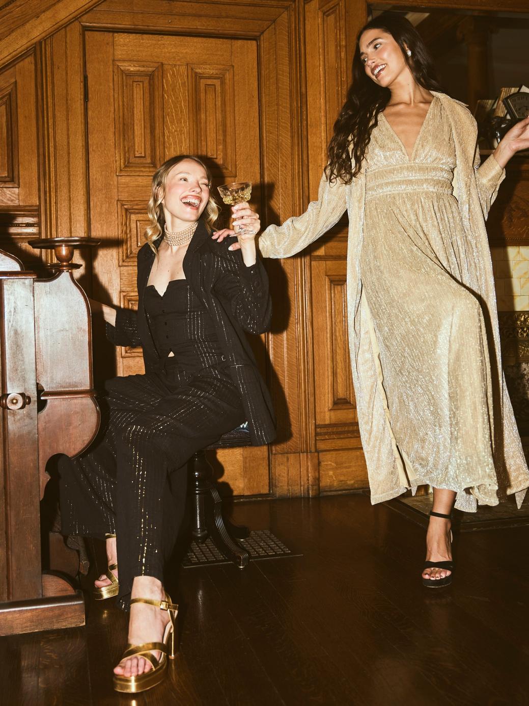 Estelle Dress - Gold Shimmer Crinkle