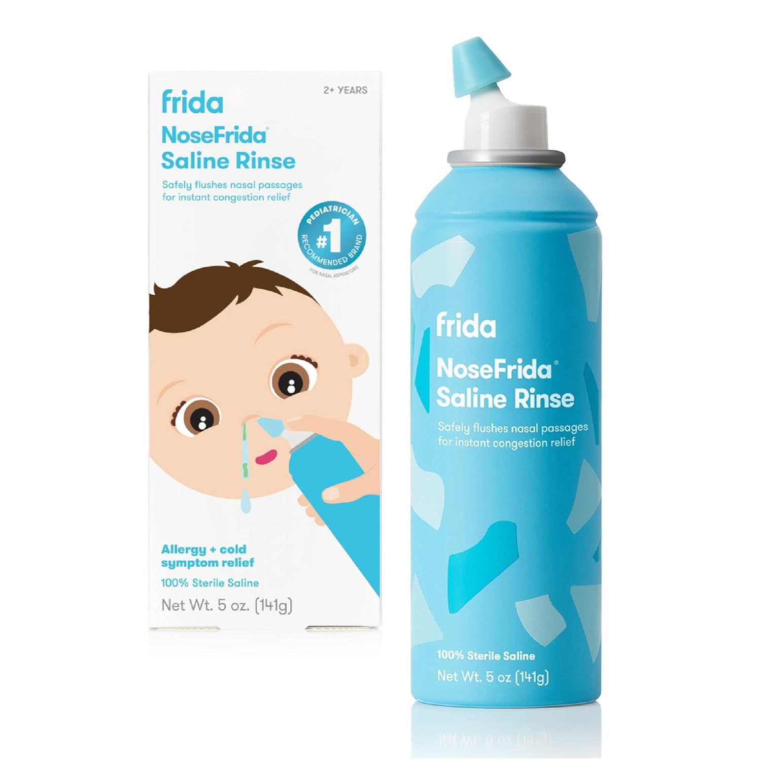 Frida Saline Rinse for Toddler, Kids, Ages 2+, Saline Rinse for Sinus, Instant Congestion Relief & Allergy Relief, Flush Out Allergens, Mucus, Pollen, Dust, Safe for Daily Use