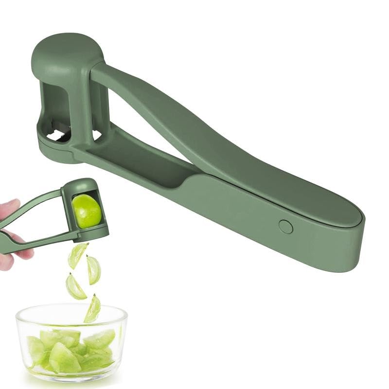 Fruit Slicer for Grapes & Small Fruits - Stainless Steel Cutter for Cherry Tomatoes, Strawberries, Blueberries, Easy - Use Kitchen Gadget for Salads, Cake Decor(Super good qualiey) (Green)
