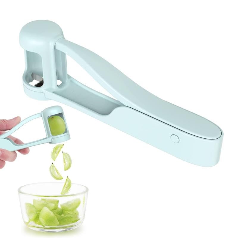 Fruit Slicer for Grapes & Small Fruits - Stainless Steel Cutter for Cherry Tomatoes, Strawberries, Blueberries, Easy - Use Kitchen Gadget for Salads, Cake Decor(Super good qualiey) (Green)