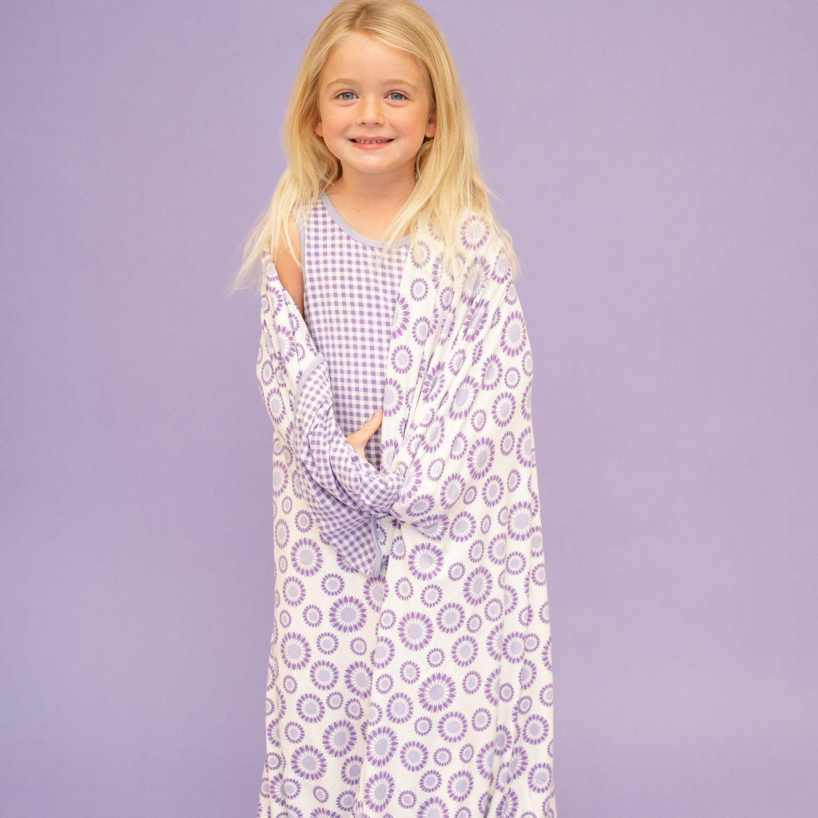 Big Kid Blanket - Sunflower Purple/Gingham Purple