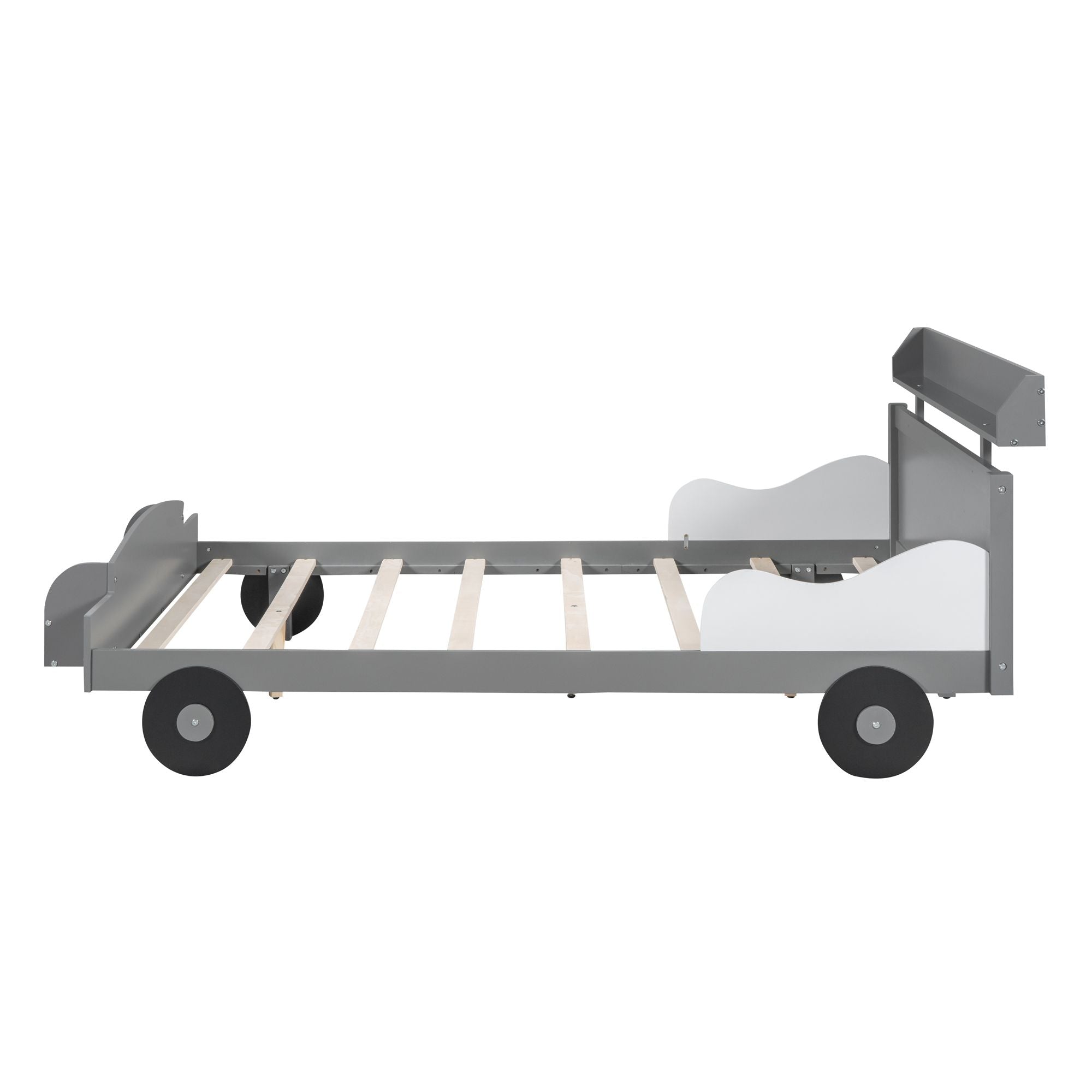 Full Size Car-Shaped Platform Bed,Full Bed with Storage Shelf for Bedroom