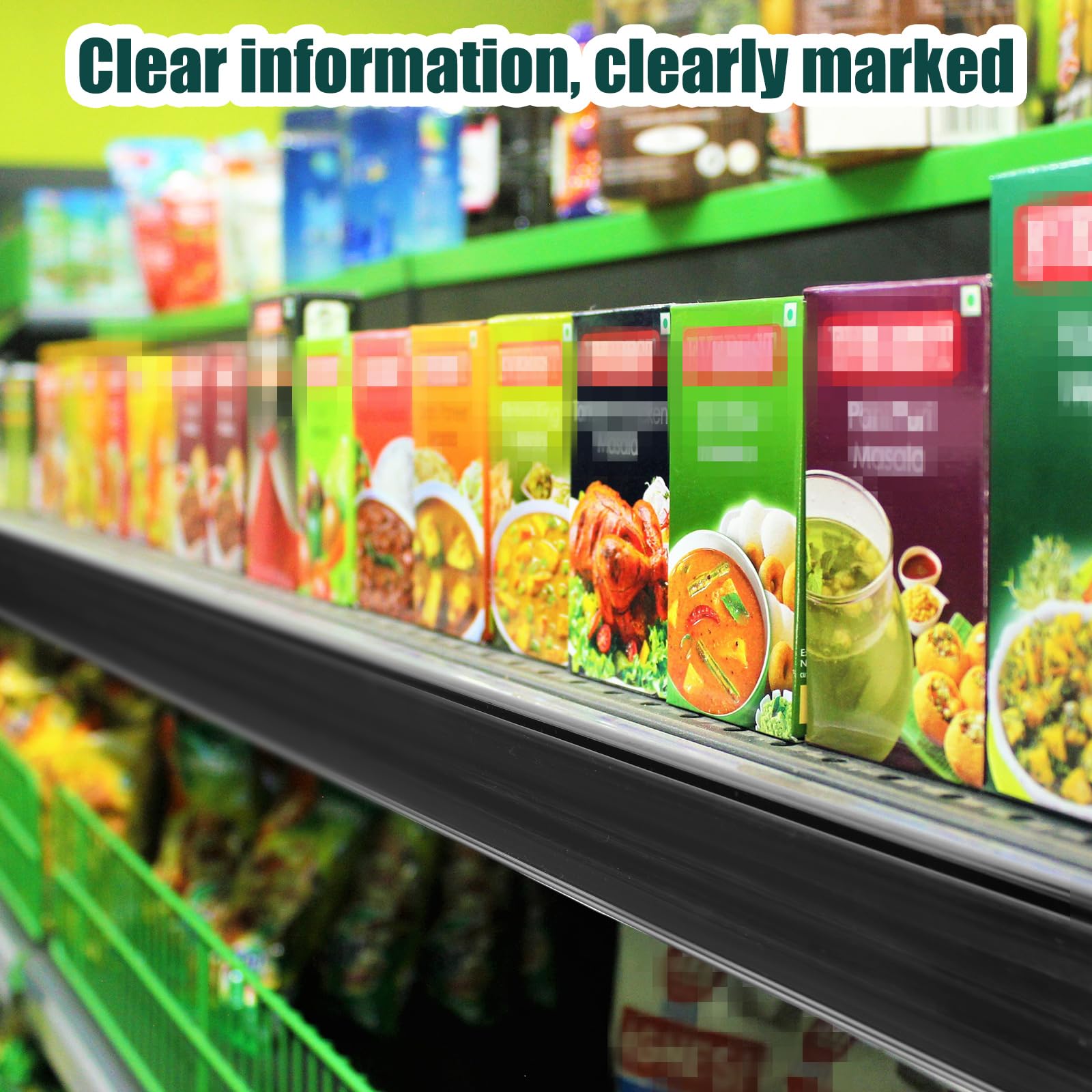 Fulmoon 50 Pcs 27 x 1.26 Inch Wire Shelf Label Holder Strip Price Tag Black Back Plastic Label Holder with Clear PVC Cover Black Back for Refrigeration Cases Cooler Shelf