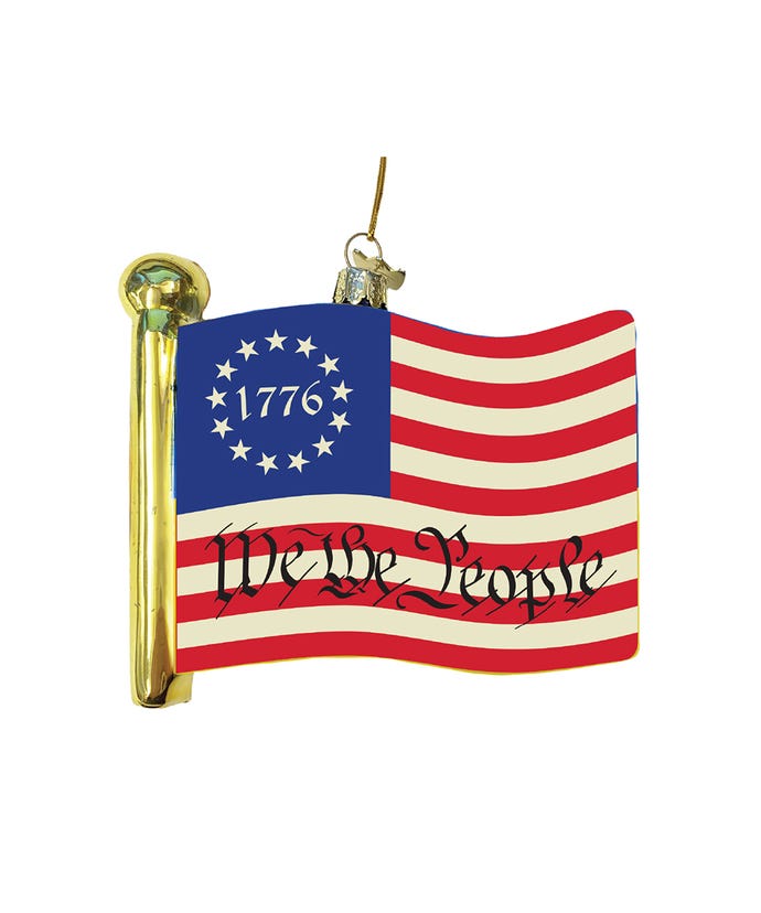 1776 We The People Glass American Flag Ornament