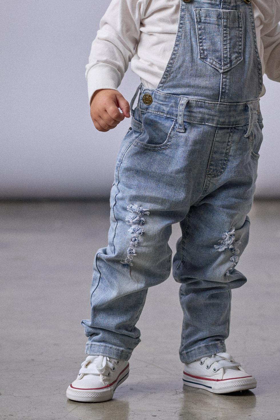 Baby Distressed Denim Overall - Light Wash