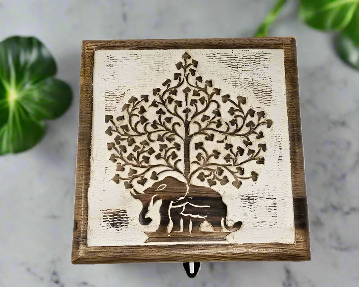 Trunk andTranquility Wooden Keepsake Box (7" x 7") by OMSutra