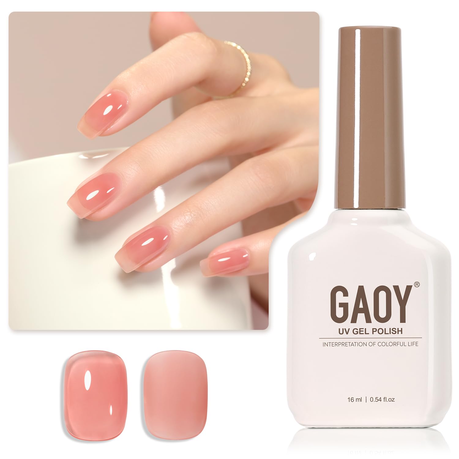 GAOY Sheer Light Pink Gel Nail Polish, 16ml Jelly Milky White Peach Translucent Color 1352 UV Light Cure Gel Polish for Nail Art DIY Manicure and Pedicure at Home