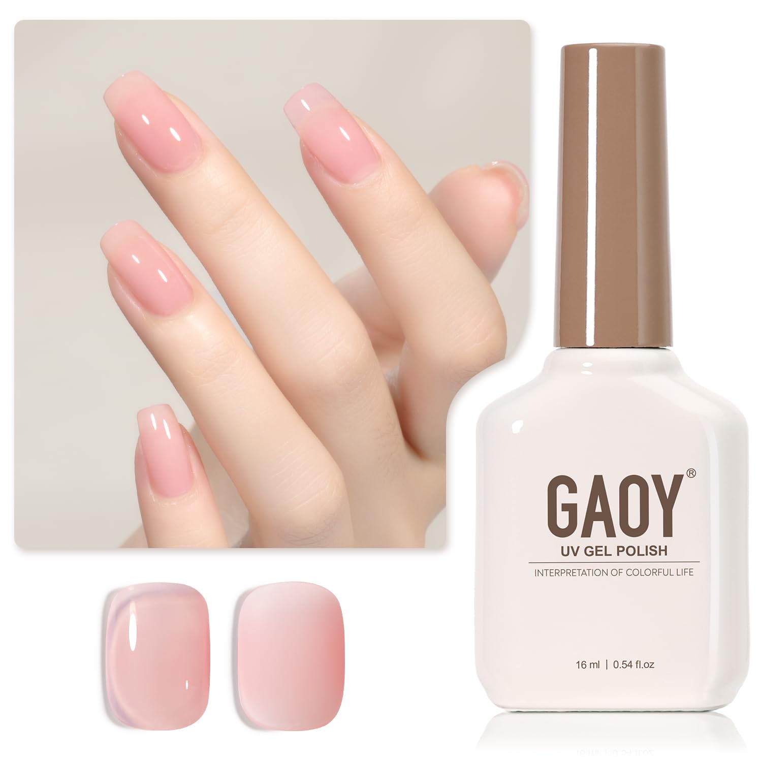 GAOY Sheer Light Pink Gel Nail Polish, 16ml Jelly Milky White Peach Translucent Color 1352 UV Light Cure Gel Polish for Nail Art DIY Manicure and Pedicure at Home