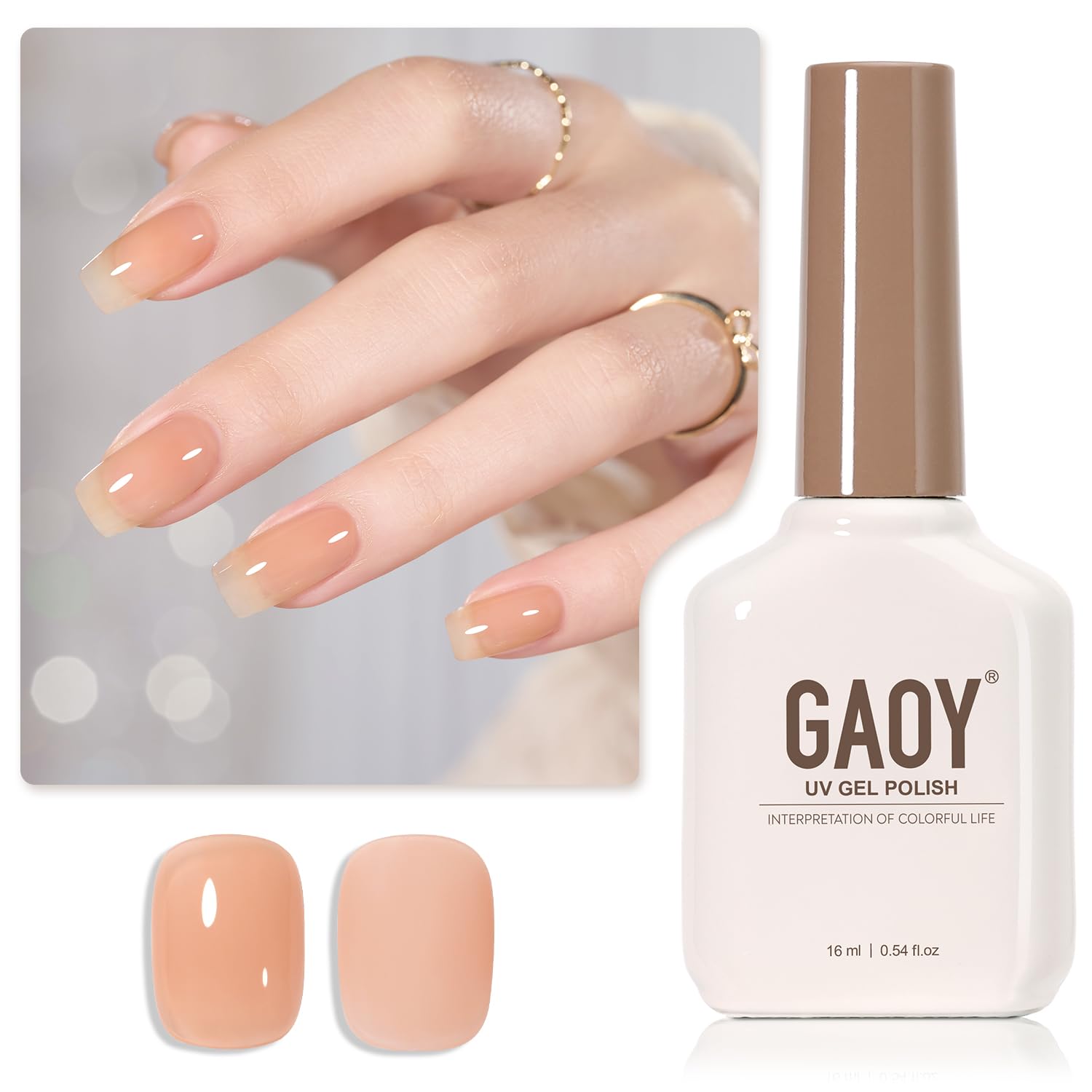 GAOY Sheer Light Pink Gel Nail Polish, 16ml Jelly Milky White Peach Translucent Color 1352 UV Light Cure Gel Polish for Nail Art DIY Manicure and Pedicure at Home