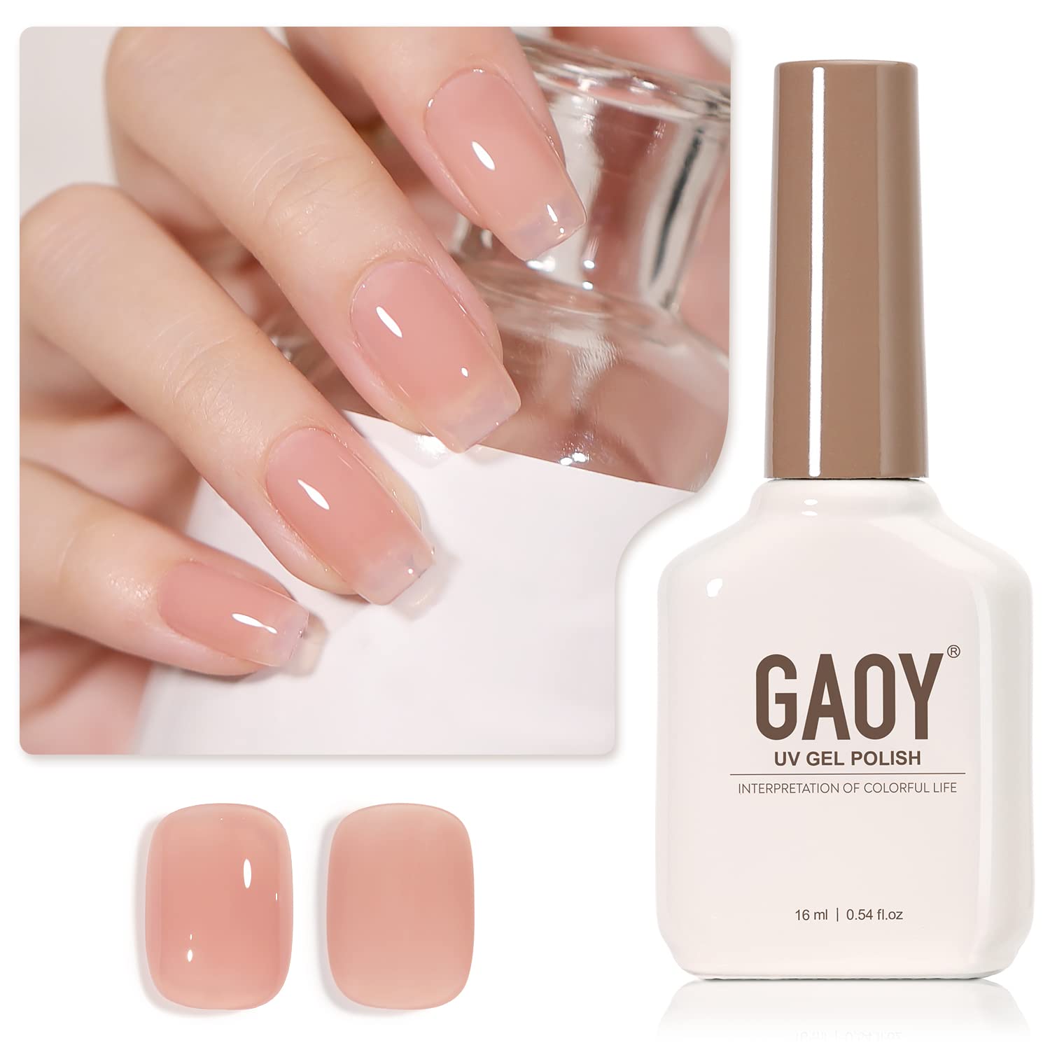 GAOY Sheer Light Pink Gel Nail Polish, 16ml Jelly Milky White Peach Translucent Color 1352 UV Light Cure Gel Polish for Nail Art DIY Manicure and Pedicure at Home