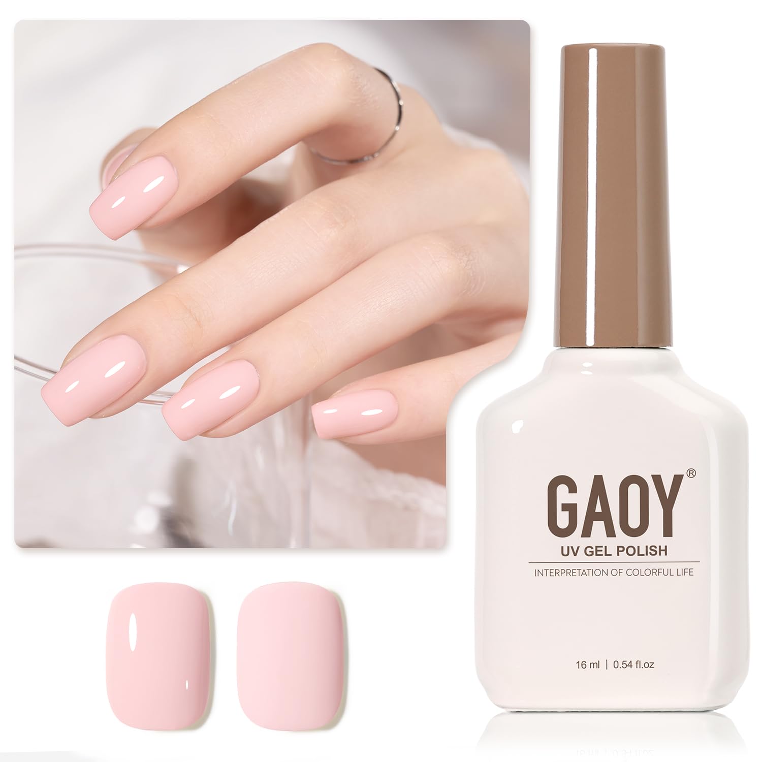 GAOY Sheer Light Pink Gel Nail Polish, 16ml Jelly Milky White Peach Translucent Color 1352 UV Light Cure Gel Polish for Nail Art DIY Manicure and Pedicure at Home