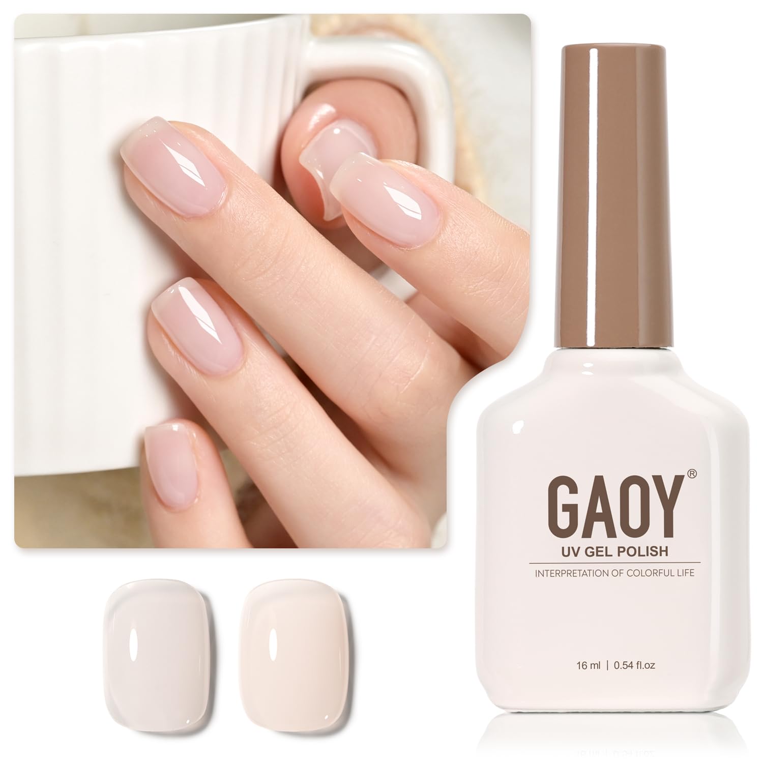 GAOY Sheer Light Pink Gel Nail Polish, 16ml Jelly Milky White Peach Translucent Color 1352 UV Light Cure Gel Polish for Nail Art DIY Manicure and Pedicure at Home